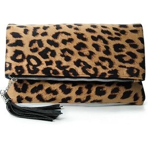 Classic Suede Leopard Print Fold-Over Cutch